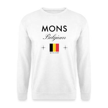Mons Belgien Koordinaten Reise Souvenir - Unisex Pullover - Weiß - Vorne
