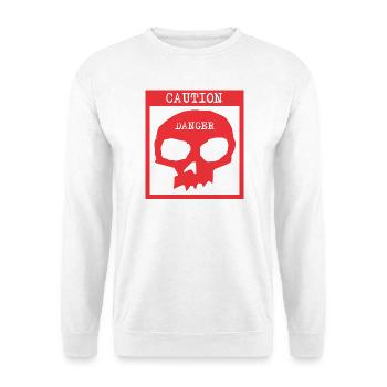 Caution Danger Totenkopf Warnschild - Unisex Pullover - Weiß - Vorne - Alina (178cm) & Michal (187cm)