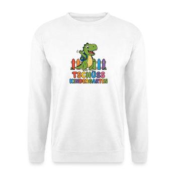 Tschüss Kindergarten – T-Rex mit Rucksack  - Unisex Pullover - Weiß - Vorne