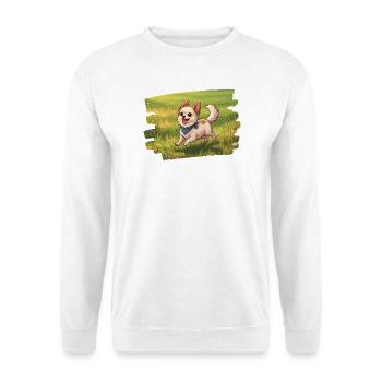 Süßer Chihuahua flitzt über die Wiese - Unisex Pullover - Weiß - Vorne