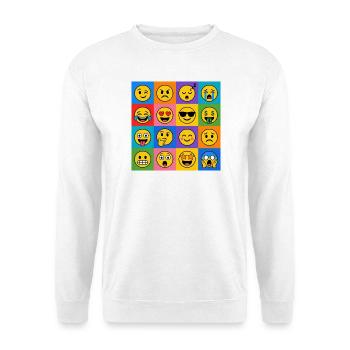 Smilies Grid – 16 bunte Cartoon Gesichter  - Unisex Pullover - Weiß - Vorne