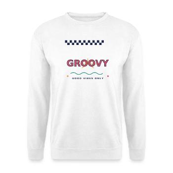 Nur groovy-Good_Vibes, Retro Y2K Typografie - Unisex Pullover - Weiß - Vorne