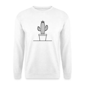 Kaktus One Line Blumentopf Pflanzenmotiv - Unisex Pullover - Weiß - Vorne