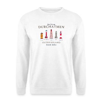 Ostfriesland, handgezeichnete Leuchttürme - Unisex Pullover - Weiß - Vorne