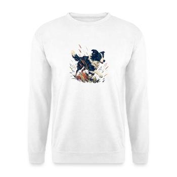 Hund auf der bunten Wiese - Unisex Pullover - Weiß - Vorne