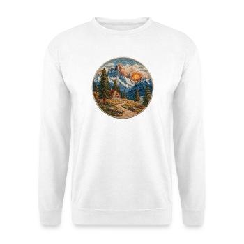Berglandschaft Patch mit Hütte - Unisex Pullover - Weiß - Vorne