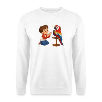 Colorful parrot claps with amazed boy - Unisex Sweatshirt - white - Front