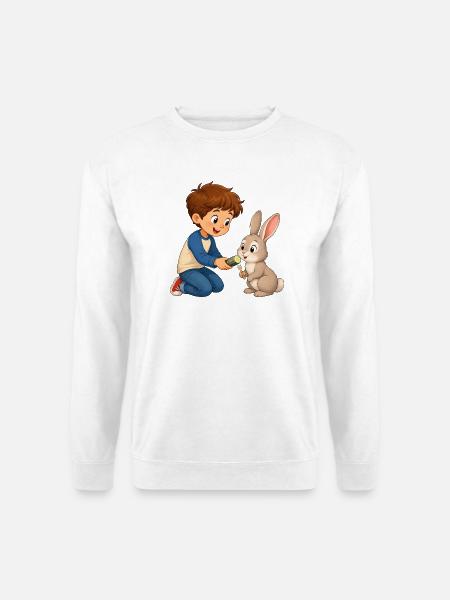 Rabbit gets cucumber from cheerful boy - Unisex Sweatshirt - white