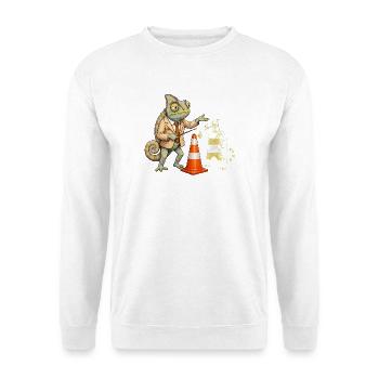 Chamäleon Fahrlehrer übt sicher mit Verkehrskegel - Unisex Pullover - Weiß - Vorne