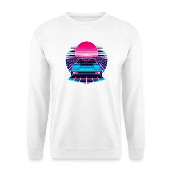 Neon Synthwave Auto am Sonnenuntergang - Unisex Pullover - Weiß - Vorne