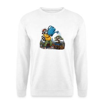 Waschbär gießt Bonsai auf der Dachterrasse Chaos - Unisex Pullover - Weiß - Vorne
