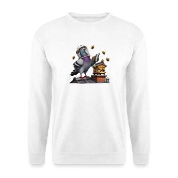 Taube als Imker beim Bienenstock auf dem Dach - Unisex Pullover - Weiß - Vorne