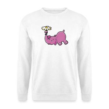 Rosa Elefant mit Gänseblümchen - Unisex Pullover - Weiß - Vorne