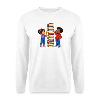 Kinder Bücherstapel Messen Lustiges Lernmotiv - Unisex Pullover - Weiß - Vorne