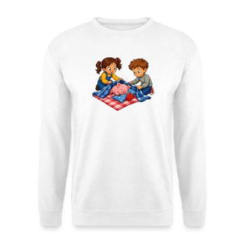 Pig nap with children cuddle motif - Unisex Sweatshirt - white - Front
