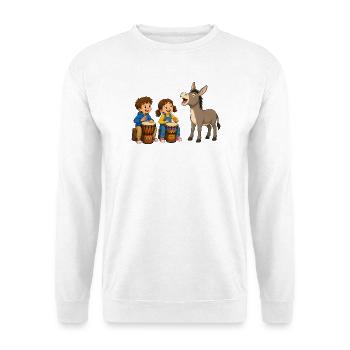 Kinder Trommeln mit Esel Fröhliches Musikmotiv - Unisex Pullover - Weiß - Vorne
