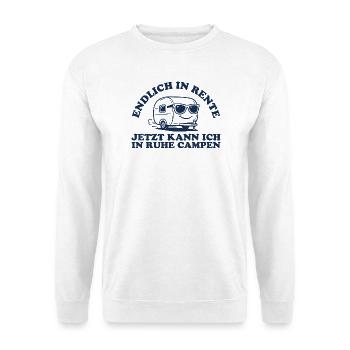 Rente in Ruhe Campen Retro Wohnwagen - Unisex Pullover - Weiß - Vorne - Alina (178cm) & Michal (187cm)