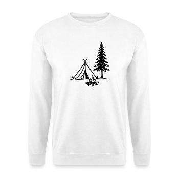 Camping Zelt mit Lagerfeuer und Tannenbaum Outdoor - Unisex Pullover - Weiß - Vorne