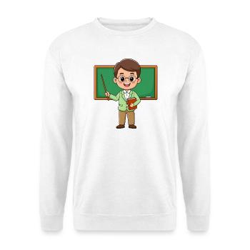 Comic teacher with glasses at blackboard – school - Unisex Sweatshirt - white - Front