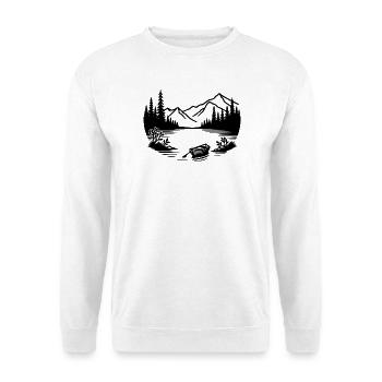 Minimalist mountain lake with rowing boat - Unisex Sweatshirt - white - Front