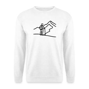 Minimalistischer Wanderer vor Bergpanorama - Unisex Pullover - Weiß - Vorne
