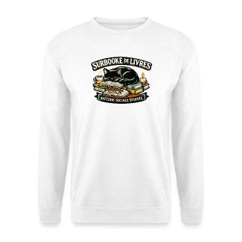 Chat dormeur parmi les livres et bougies - Sweat-shirt Unisexe - blanc - Devant