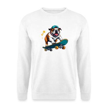Coole Bulldogge auf Skateboard – Skater Hund Art - Unisex Pullover - Weiß - Vorne