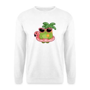 Sommerlicher Frosch mit Sonnenbrille und Flamingo  - Unisex Pullover - Weiß - Vorne