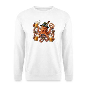 Krake mit Bier Brezel und Lebkuchenherzen - Unisex Pullover - Weiß - Vorne