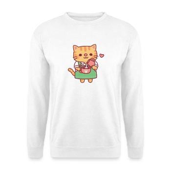 Süße Ingwerkatzen-Barista macht Kaffee-Latte-Kunst - Unisex Pullover - Weiß - Vorne - Alina (178cm) & Michal (187cm)