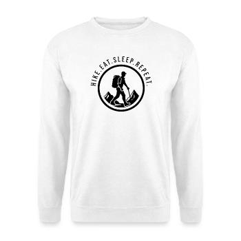 Randonnée.Mange.Dors.Répète. Logo du randonneur de montagne - Sweat-shirt Unisexe - blanc - Devant