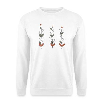 Trio minimalistischer Blumenstängel - Unisex Pullover - Weiß - Vorne - Alina (178cm) & Michal (187cm)