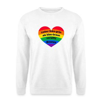 LIEBER LINKS GRÜN ALS BRAUN BLAU VERSIFFT, NO NZS - Unisex Pullover - Weiß - Vorne
