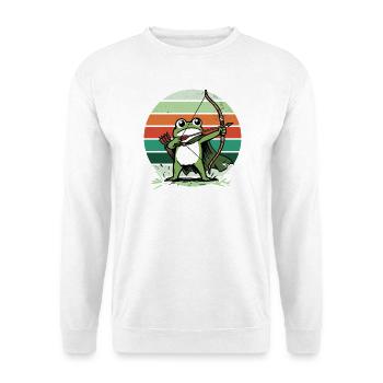  Vintage Bogenschütze-Frösche Bogenschießen - Unisex Pullover - Weiß - Vorne - Alina (178cm) & Michal (187cm)