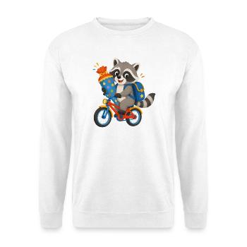 Raton laveur avec cône d’école sur vélo - Sweat-shirt Unisexe - blanc - Devant