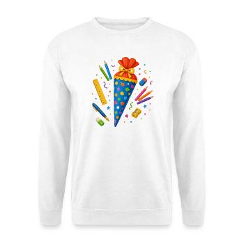 Cône d’école coloré avec les fournitures scolaires - Sweat-shirt Unisexe - blanc - Devant