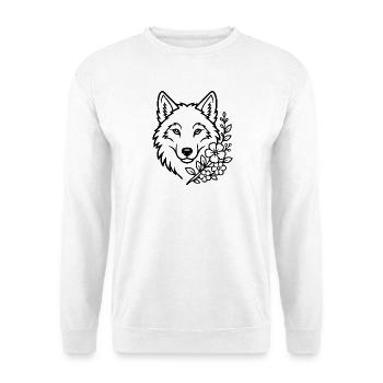 Wolf mit Blumen Elegante Natur Kunst - Unisex Pullover - Weiß - Vorne
