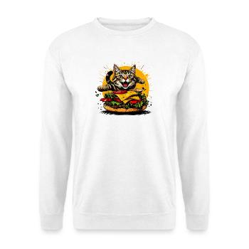 Cat with Big Burger – Funny Fast Food Art - Unisex Sweatshirt - white - Front