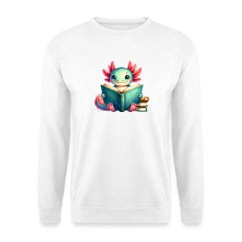 Comic Axolotl liest ein Buch – Nerdy Leser Art - Unisex Pullover - Weiß - Vorne