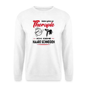 Frisör Frisörin Friseuse Haare schneiden Beruf - Unisex Pullover - Weiß - Vorne - Alina (178cm) & Michal (187cm)