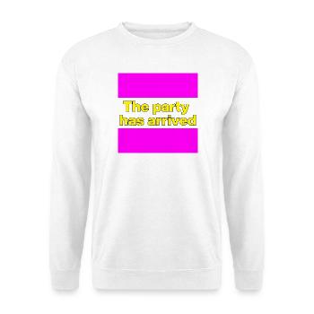 THE PARTY HAS ARRIVED, KANN LOS GEHEN MAUS - Unisex Pullover - Weiß - Vorne - Alina (178cm) & Michal (187cm)