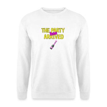THE PARTY HAS ARRIVED, KANN LOS GEHEN MAUS - Unisex Pullover - Weiß - Vorne - Alina (178cm) & Michal (187cm)