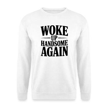 Wieder gutaussehend aufgewacht - Unisex Pullover - Weiß - Vorne - Alina (178cm) & Michal (187cm)