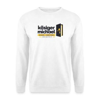 Käsiger Michael Türkontrolle Logo - Unisex Pullover - Weiß - Vorne - Alina (178cm) & Michal (187cm)