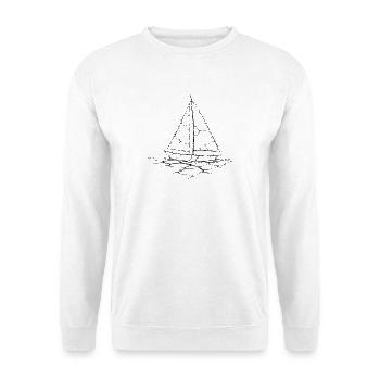 Cracked Sailboat – Minimalistisches Segelmotiv - Unisex Pullover - Weiß - Vorne - Alina (178cm) & Michal (187cm)