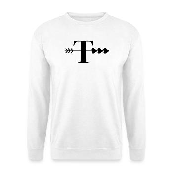 Buchstabe t Pfeilherz - Unisex Pullover - Weiß - Vorne - Alina (178cm) & Michal (187cm)