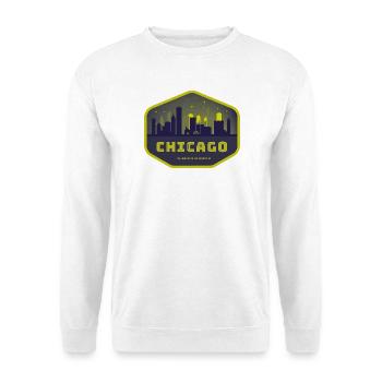Chicago Skyline Badge Retro Gelb Blau - Unisex Pullover - Weiß - Vorne - Alina (178cm) & Michal (187cm)