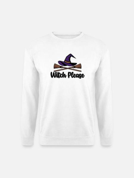 Witch Please: Lila Hut und Besen - Unisex Pullover - Weiß