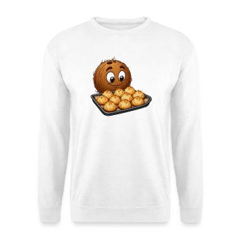 Kokosnuss Cartoon mit Makronen - Unisex Pullover - Weiß - Vorne - Alina (178cm) & Michal (187cm)