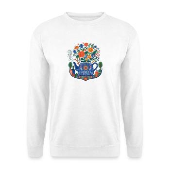 Floral Folk Krug – Gartens Glückseligkeit - Unisex Pullover - Weiß - Vorne - Alina (178cm) & Michal (187cm)